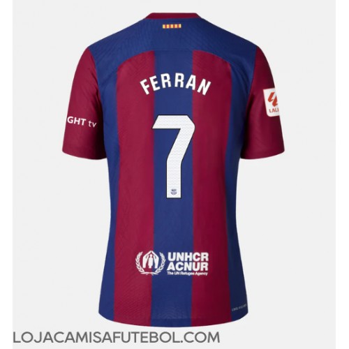 Camisa de Futebol Barcelona Ferran Torres #7 Equipamento Principal Mulheres 2023-24 Manga Curta